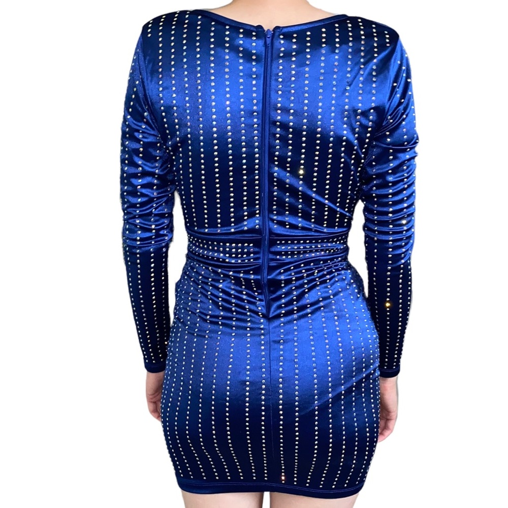WINDSOR BLUE COCKTAIL WRAP RHINESTONE DRESS SIZE XS - Picture 6 of 7